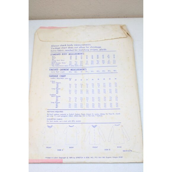 Stretch & Sew Tee Cardigan Pattern Vintage 1976 92960 Size 30-44 UNCUT Person - Picture 4 of 4